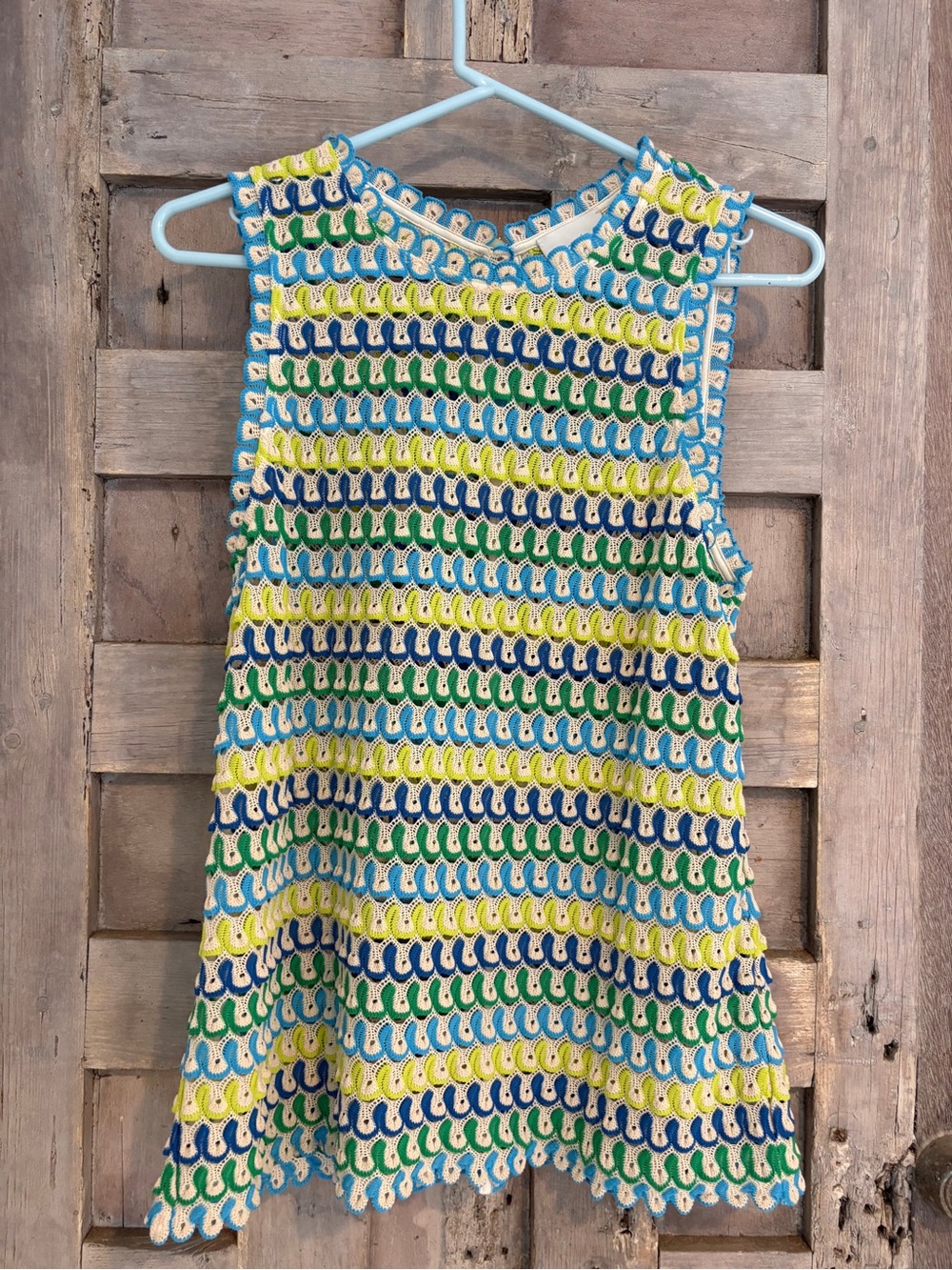 Johnny was/ jade Multicolor Crochet stretchy top- Blue, Green & Yellow medium